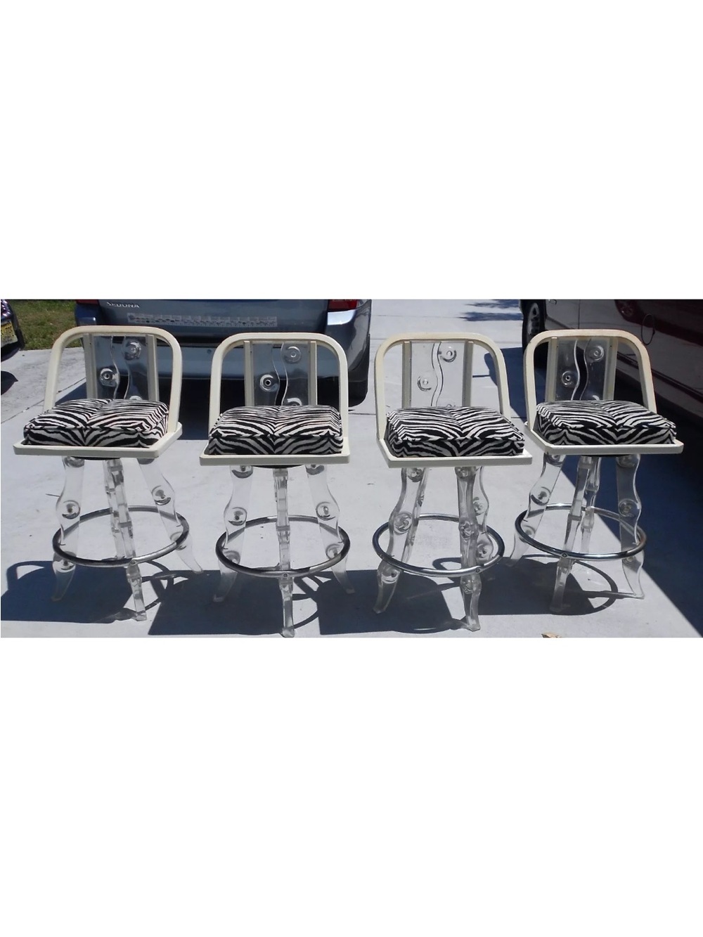 Shirley Ritts Lucite Counter Stools with Zebra Theme - Set of 4 - Picture 3 of 7